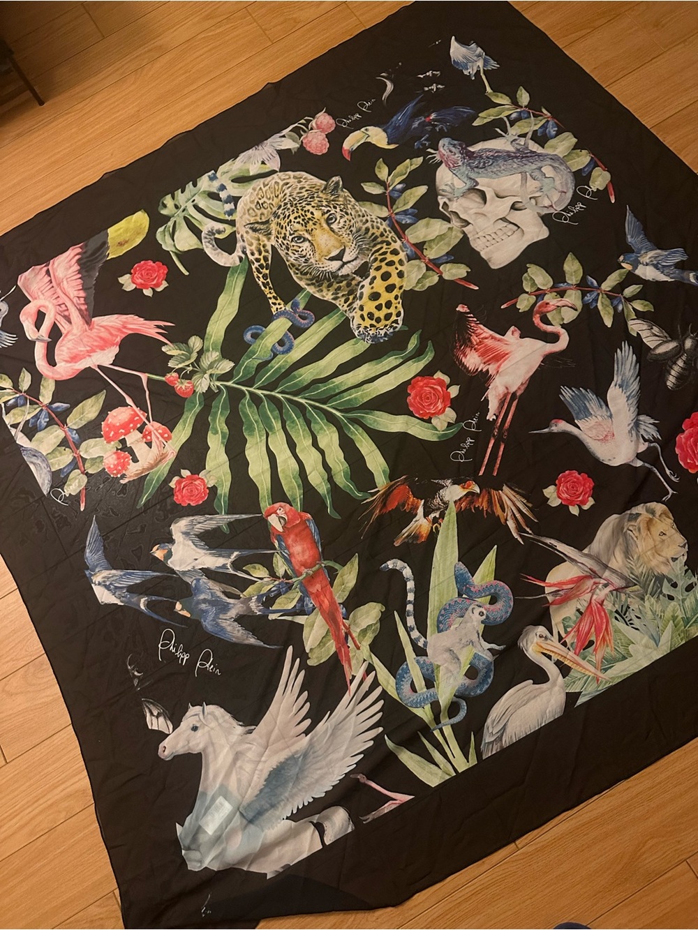 Philipp Plein Couture Large Silk-Style Scarf / Shawl – Animal Print